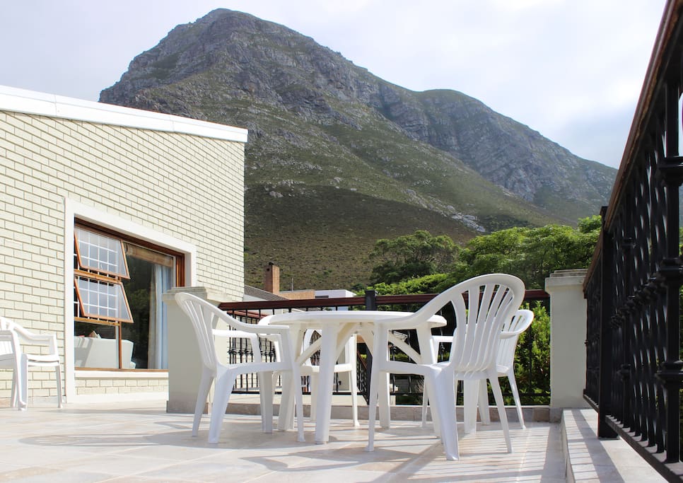 The patio has a magnificent mountain view