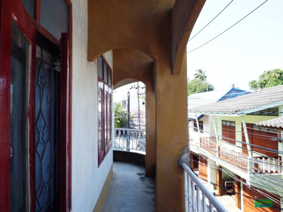 Shared balcony with a street view