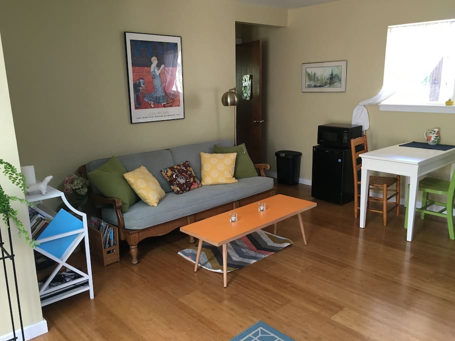 Sitting area with large couch.