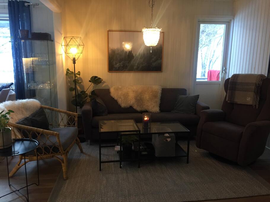 The living room with a fireplace, TV and access to our balcony. Not pictured: kitchen to the left. More pictures are coming soon.