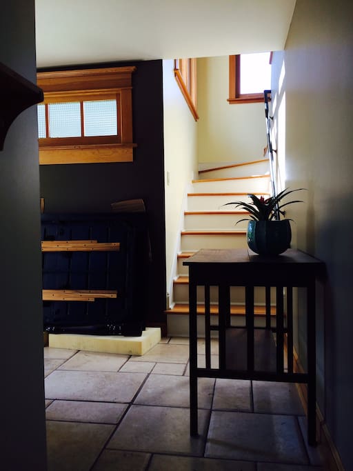 Entry way going up to studio.