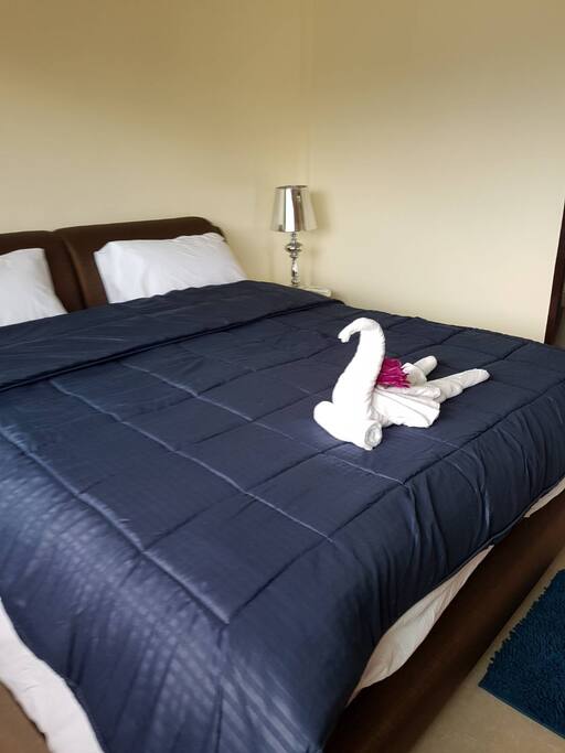 Bedroom with queen size bed, TV and air condition