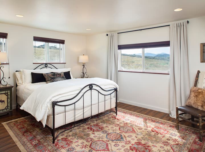 Sunset bedroom.  California king bed with en suite full bathroom. 