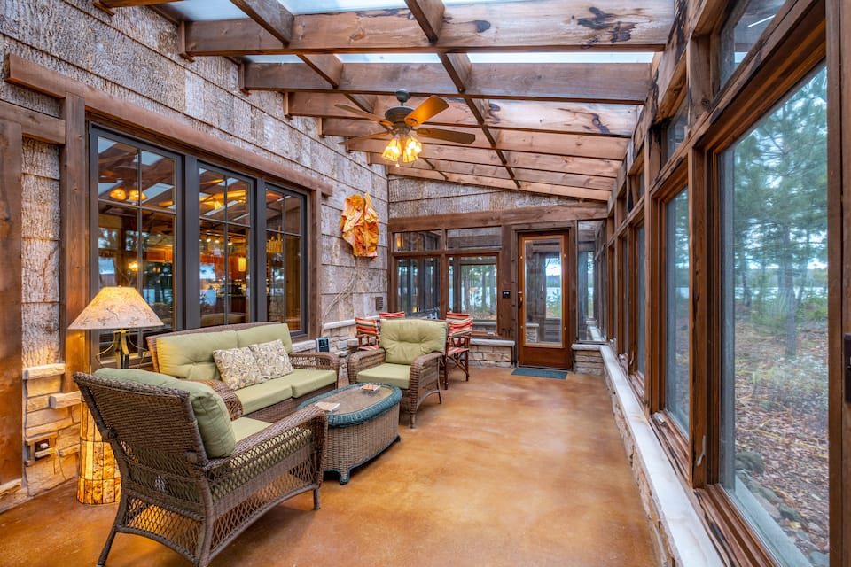A stone-and-bark cabin on Lake Medora, Eagle Harbor Township, Michigan, United States, photo 5 of 10