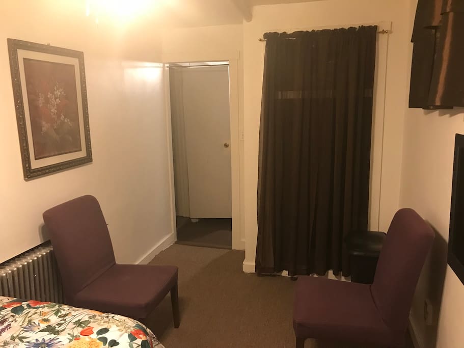 Closet space and chairs for sitting