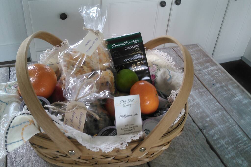 Welcome basket, which includes some snacks.
