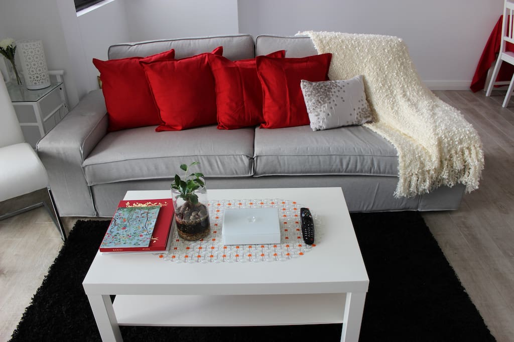 Sofa in Living room. Extra linen provided should anyone wish to sleep on sofa.