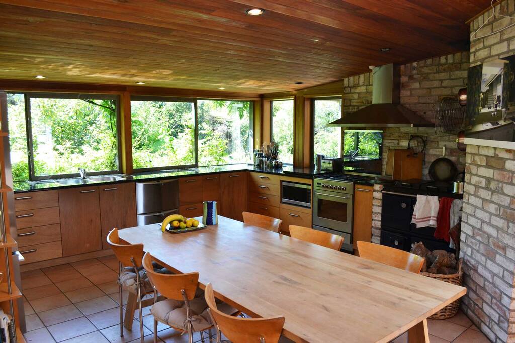 The kitchen is north-facing and gets morning sun.