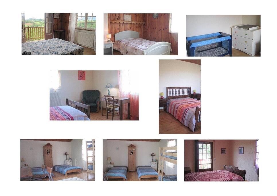 Grande chambre d'enfants "un lit superposé et deux lits 90".
Quatre chambres avec 3 lits 140 et un lit 160 "Très belle vue avec balcon"!