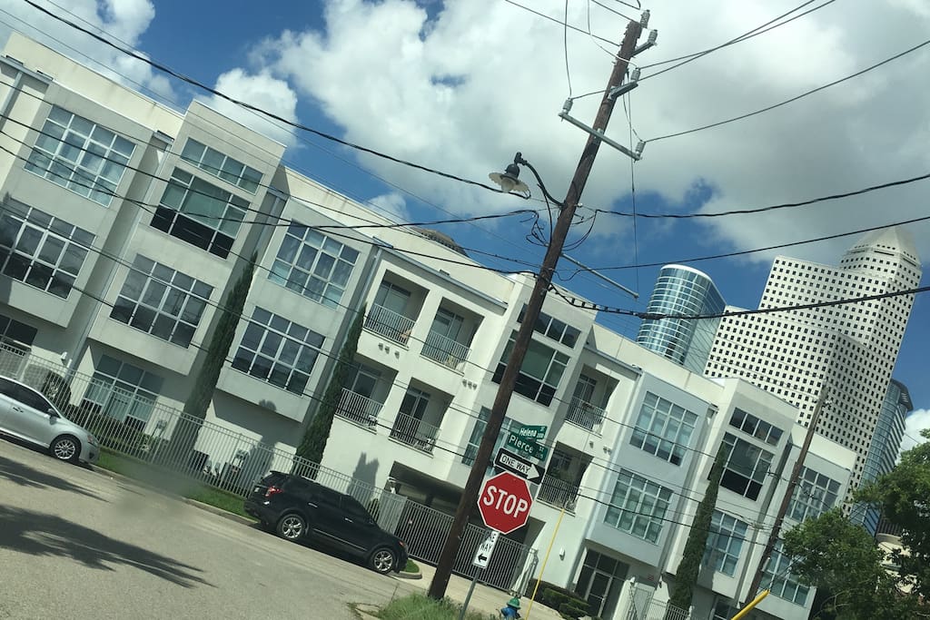 The condos are a stone's throw from the downtown skyscrapers