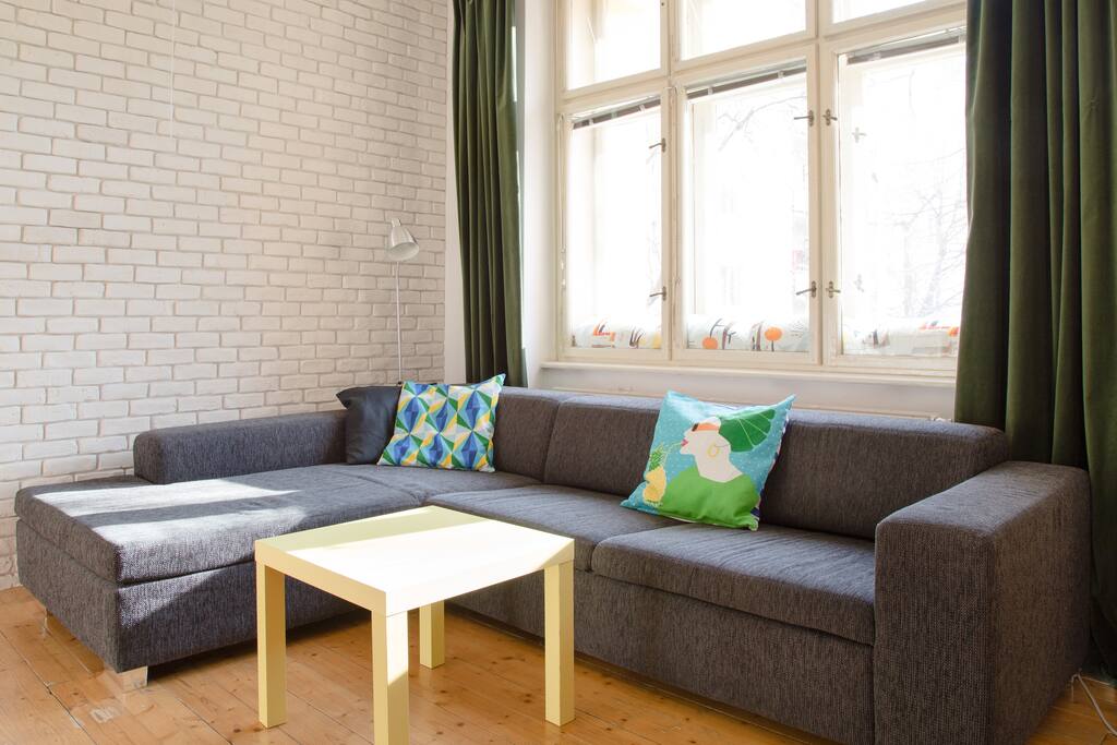Comfortable sofa in the corner of the living room.