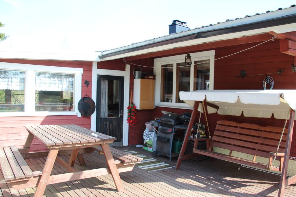 Private Deck with grill and table.