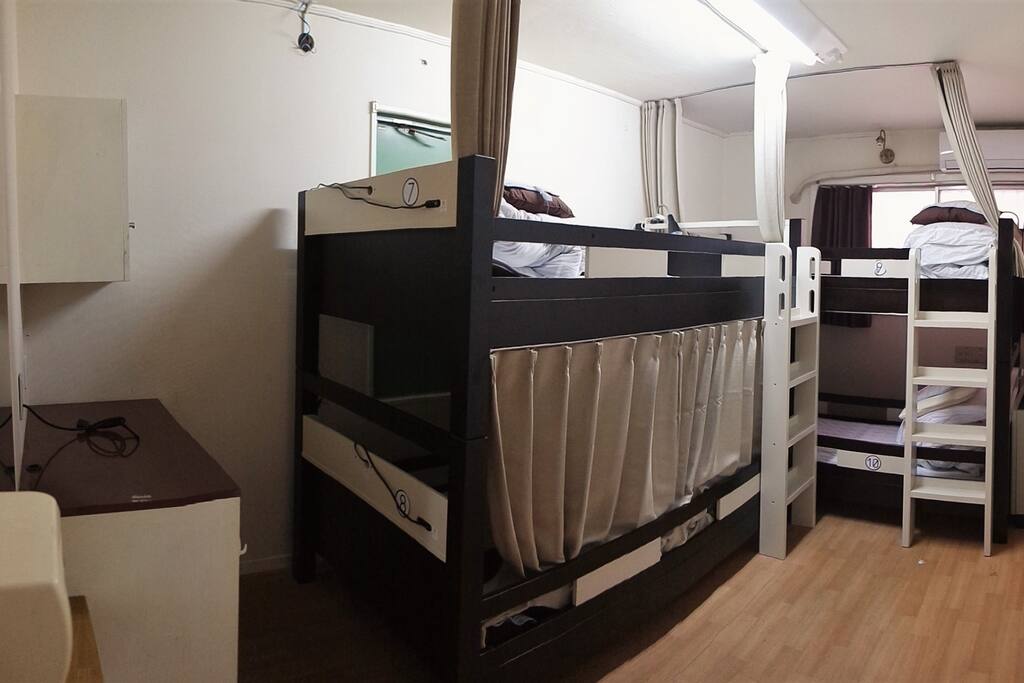 Bunk beds with curtains
