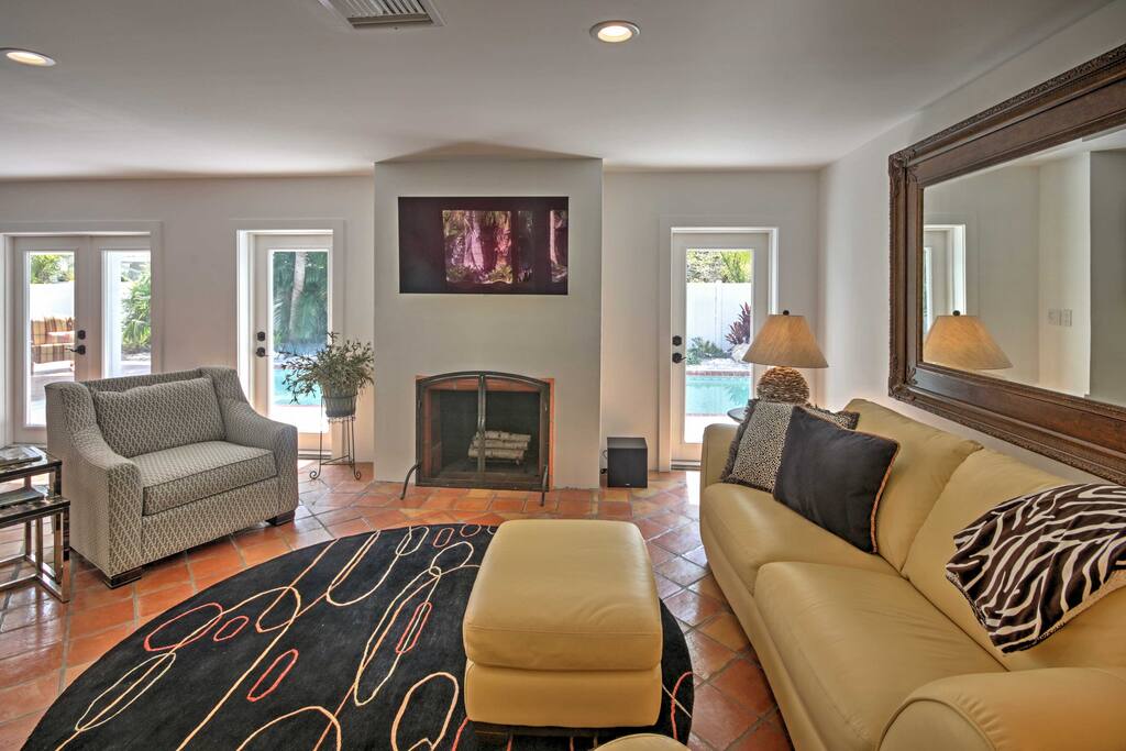 Settle down on one of the comfortable couches in the living area.