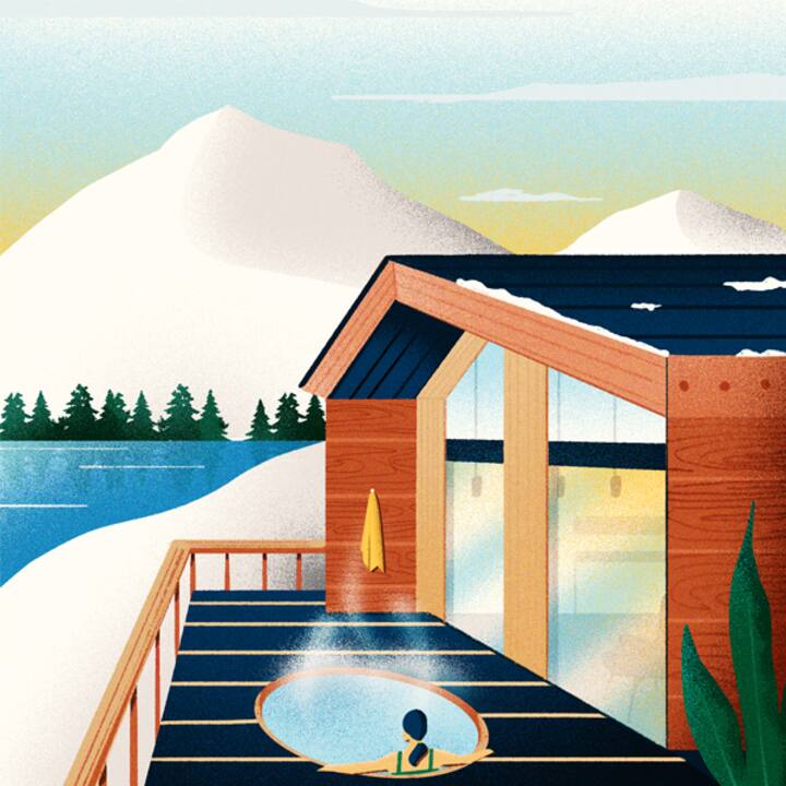 illustration of outdoor pool in a cabin