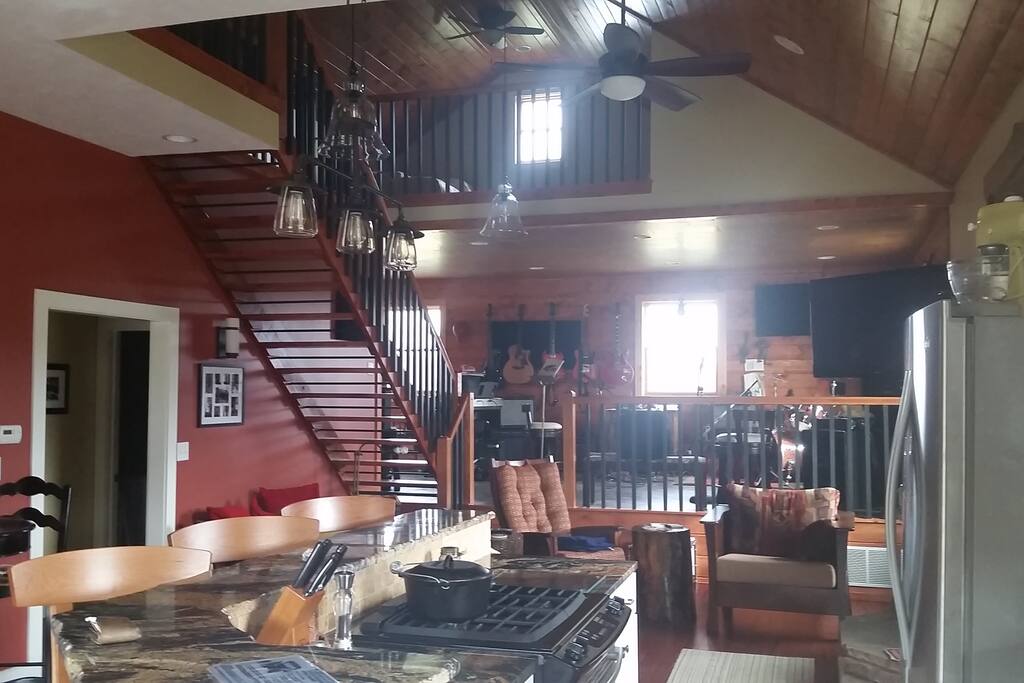 View from kitchen. Loft bedrooms above.