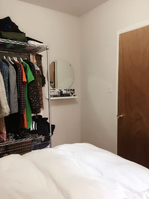 Spacious wire clothes rack- all personal items such as clothes etc will be removed
