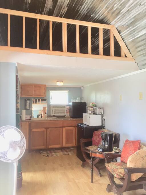 Minifridges, microwave, french press and regular coffee maker
