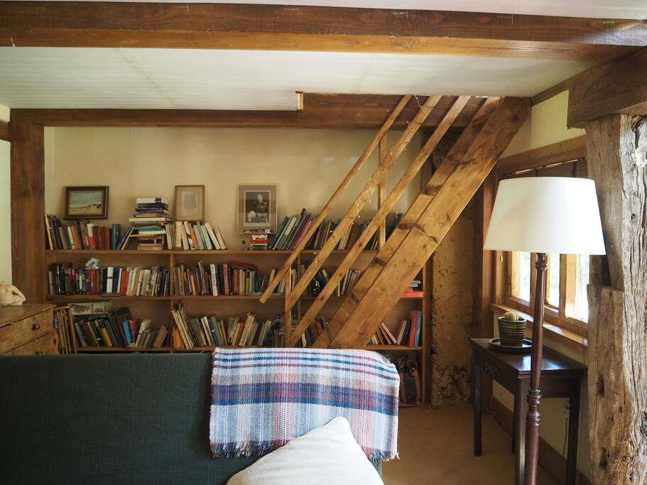 Staircase to mezzanine bedroom.