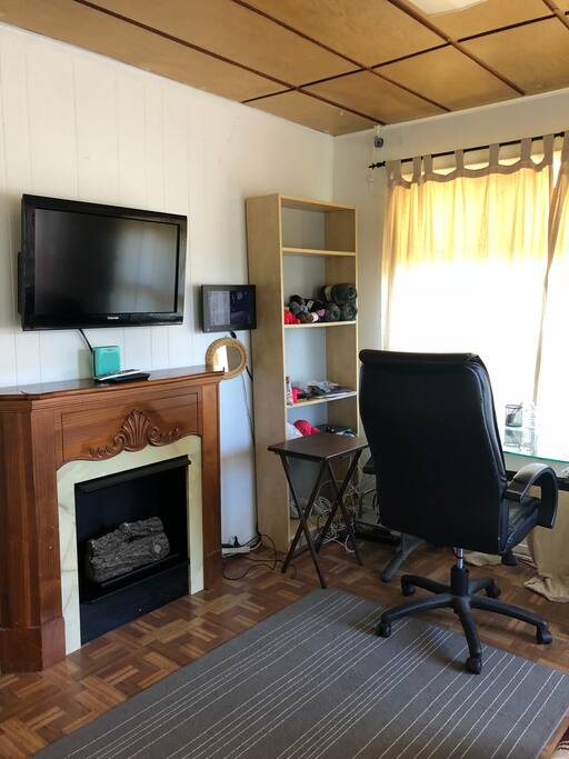 Fireplace and desk