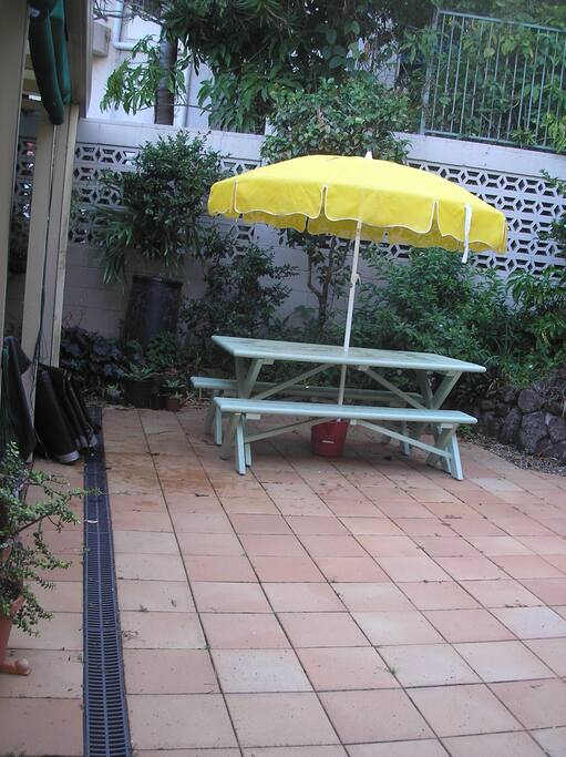 Back Patio on ground level - built into side of hill