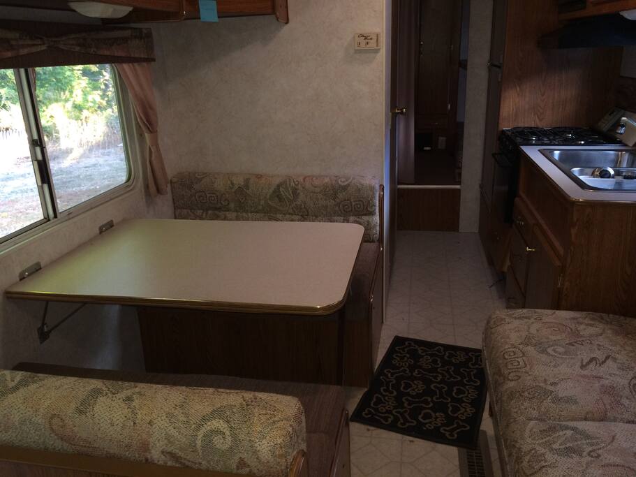 Great size kitchen with fridge, stove, and microwave.