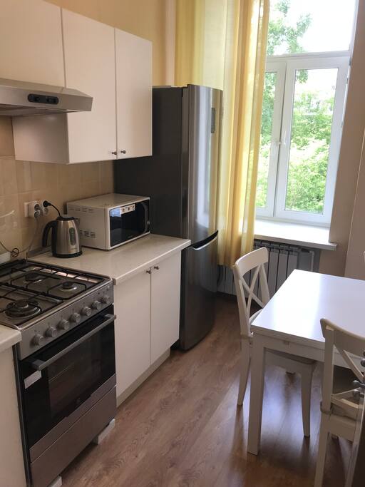 Kitchen with stainless steel appliances