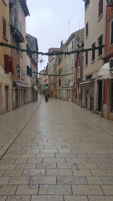 Main street of Rovinj. Apartment is placed in the middle of this nice street packed with shops and full of people during summer months.