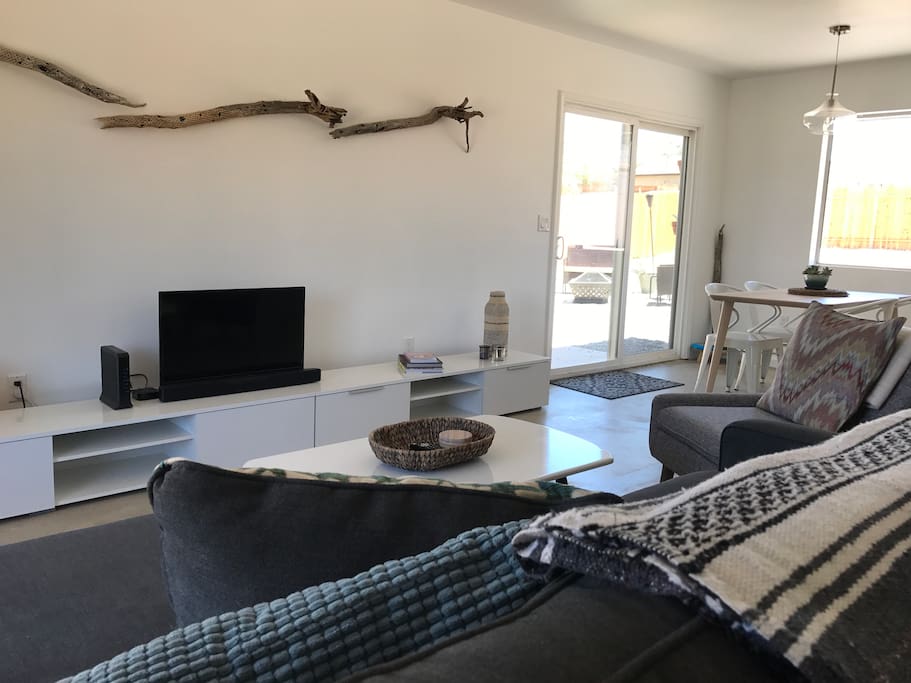Stay cool in the desert heat. Our home has central air for your comfort. Modern, minimalist and pet friendly.