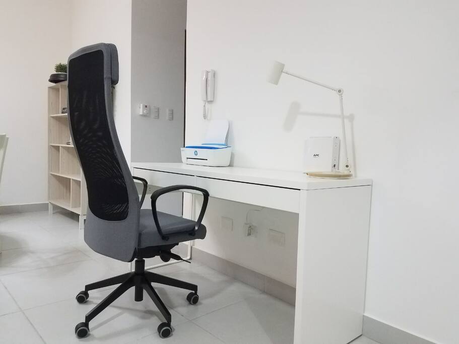 Perfect WORKSPACE for you! 40MBPS WiFi + Smart Wireless Charging Lamp + UPS + PRINTER with white paper and ink included.