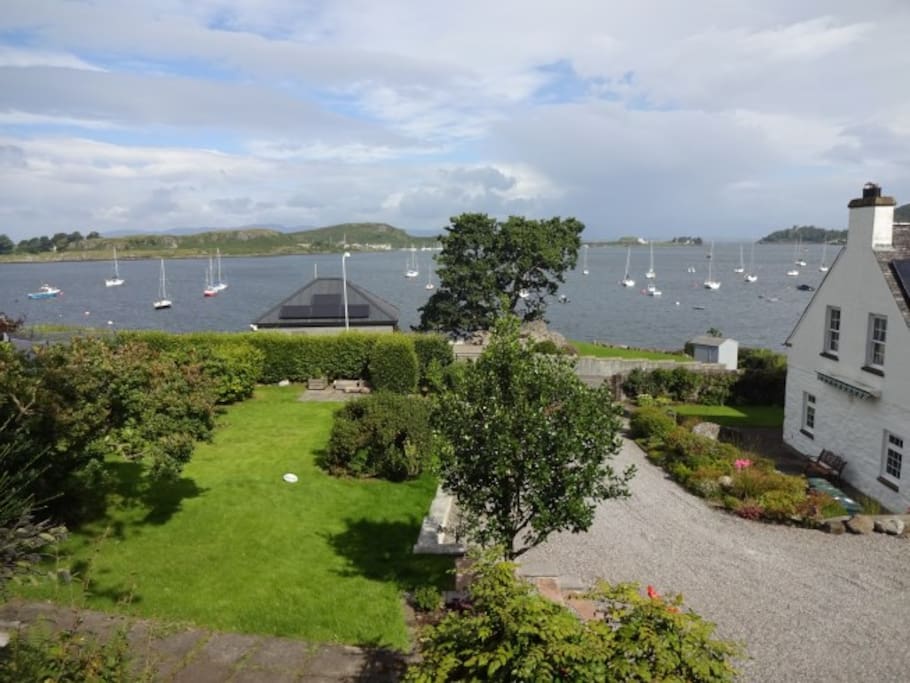 View from the balcony over Oban Bay and across to Dunollie Castle (far right)