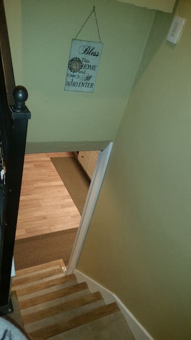 Stairway to the basement accessed by the back door.