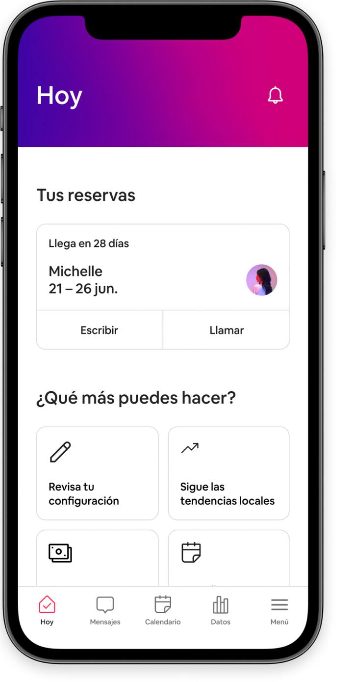 Reservaciones programadas y herramientas para administrar los anuncios en la aplicación de Airbnb.