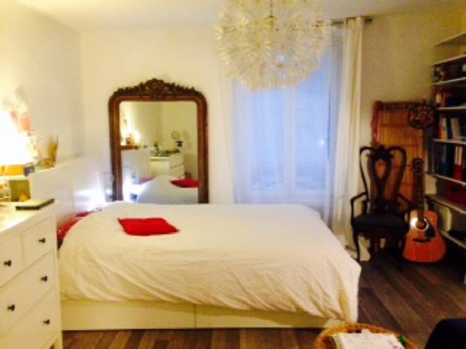 grande chambre-salon claire et joliment aménagée