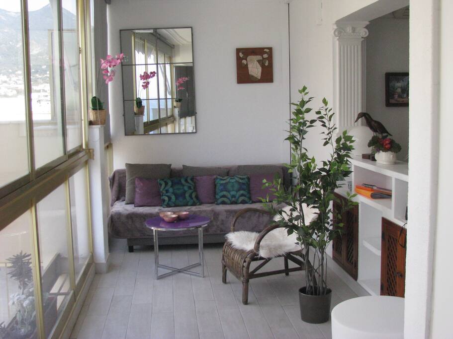 Sofa on the terrace with sea view