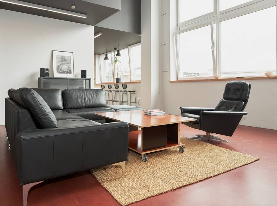 Huge leather sofa in the living area