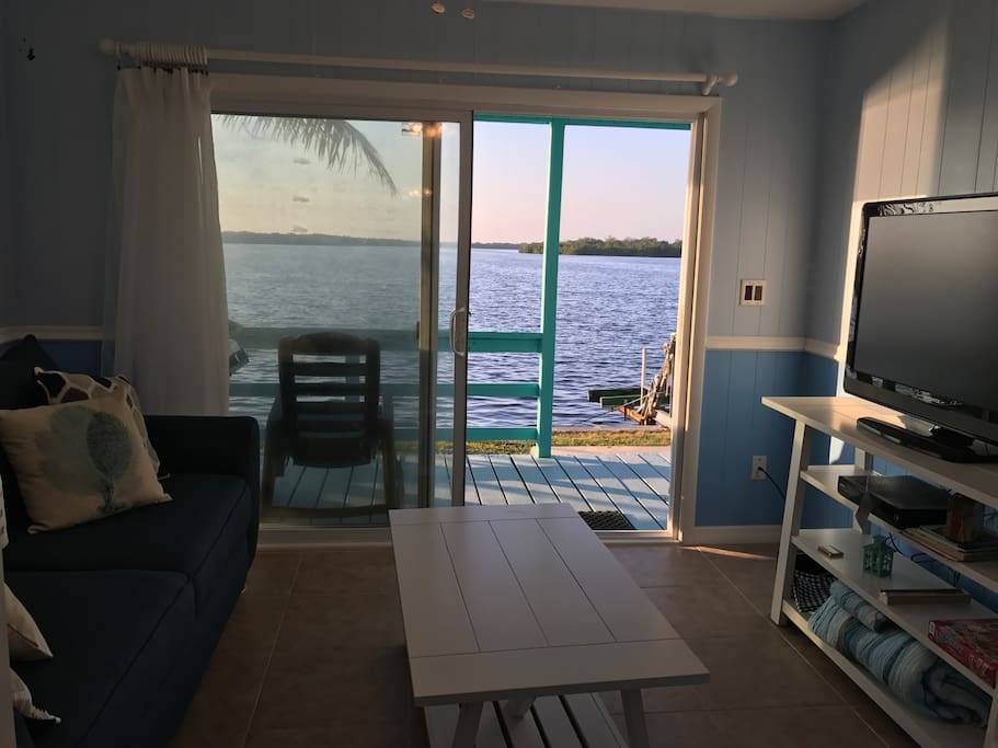 This is the living room view. This sofa is a queen size sleeper.