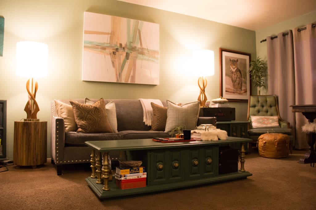 The living room glows at night!