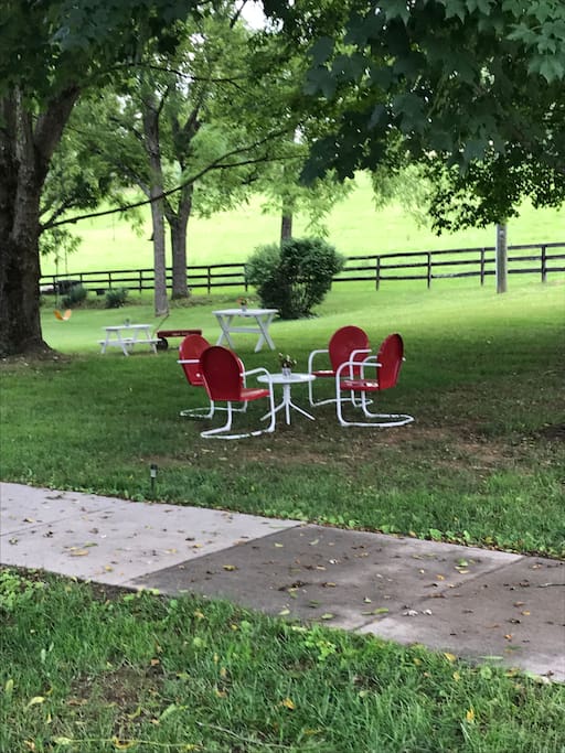 The maple and walnut trees generously shade the yard.