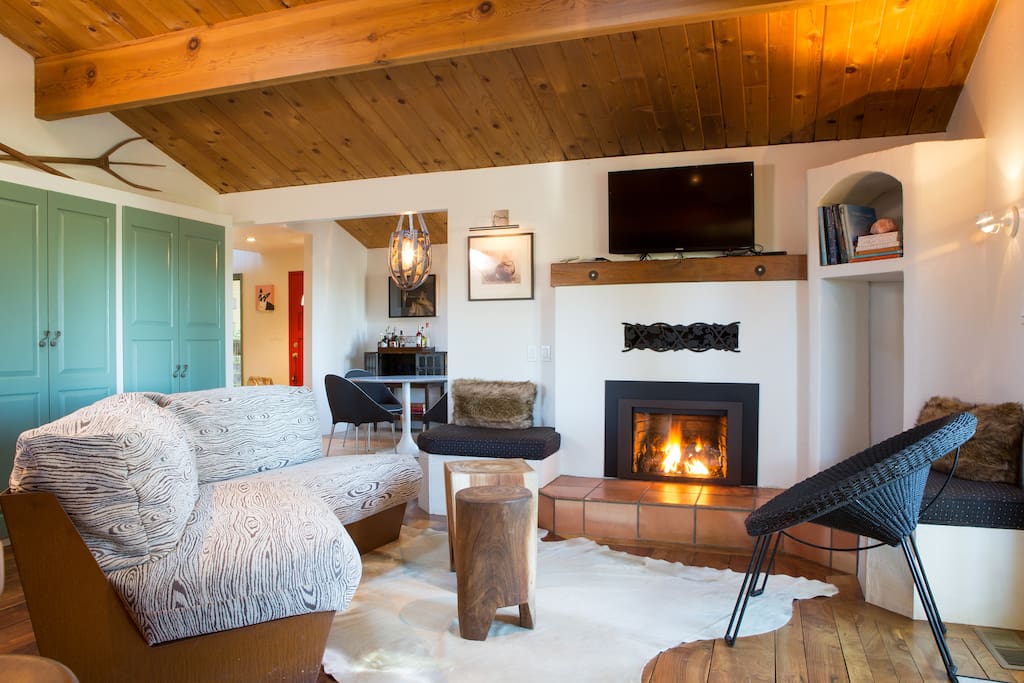 Cozy fireplace & cuddly fleece blankets for indoors or out