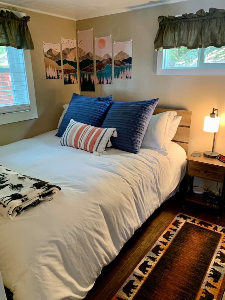 Make yourself at home in the private bedroom with queen size bed