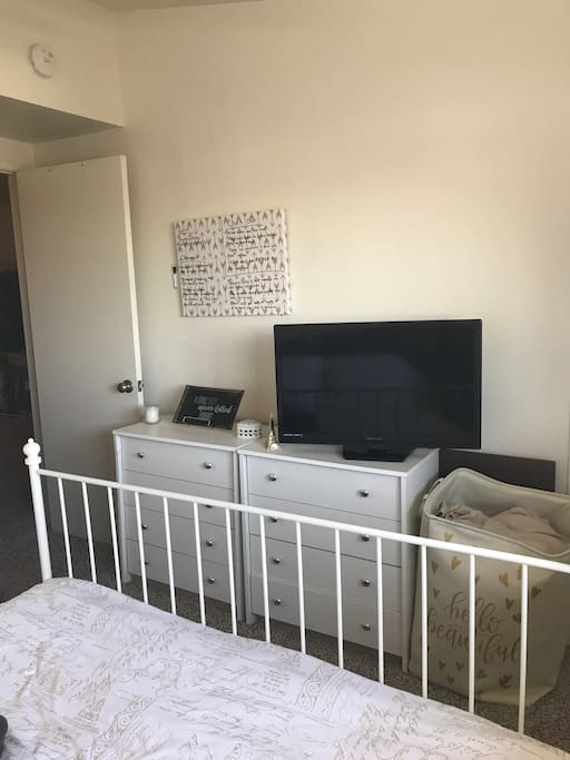 TV with chrome cast in bedroom