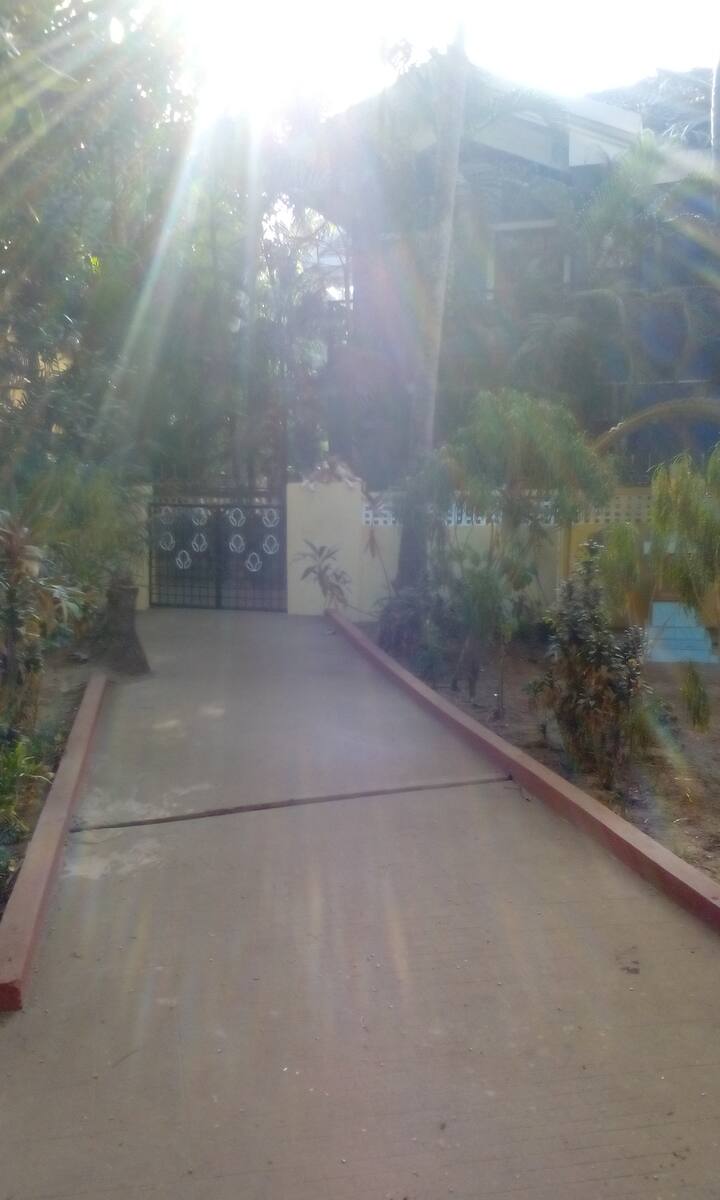 Main Entrance of the property with a lovely garden, full of nature, birds to chirp songs, butterflies with their vibrant colours to soothe your eyes, and the sun to kiss you pleasantly.