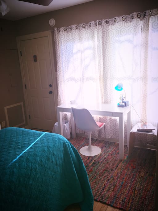 Desk area and private entrance.