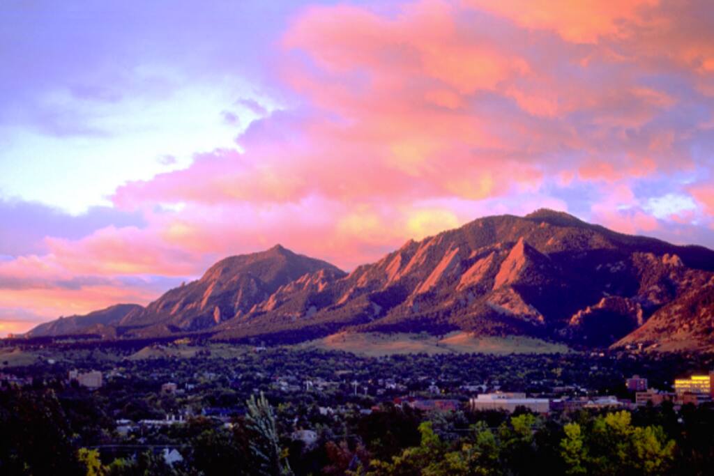 Boulder's iconic Flatirons as seen from north Boulder.