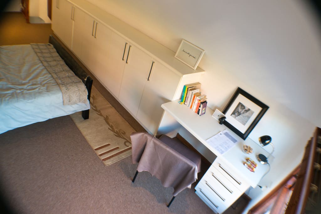 Comfortable workspace. There is a powerpoint in that corner.
