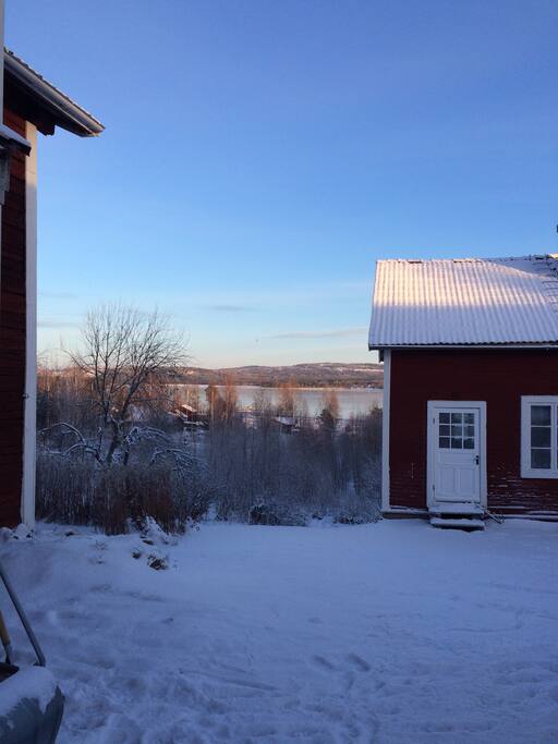 View towards the lake with the carpentry to the right