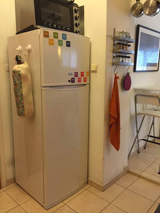 Brand new fridge and toaster-oven.