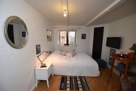 In a cozy townhouse with a private entrance to the rooms