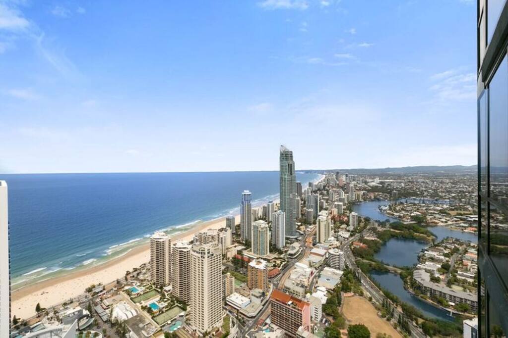 Ocean, city and river views